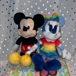 Disney Mickey and Minnie Plush Toy Set - Black, Yellow, Rainbow